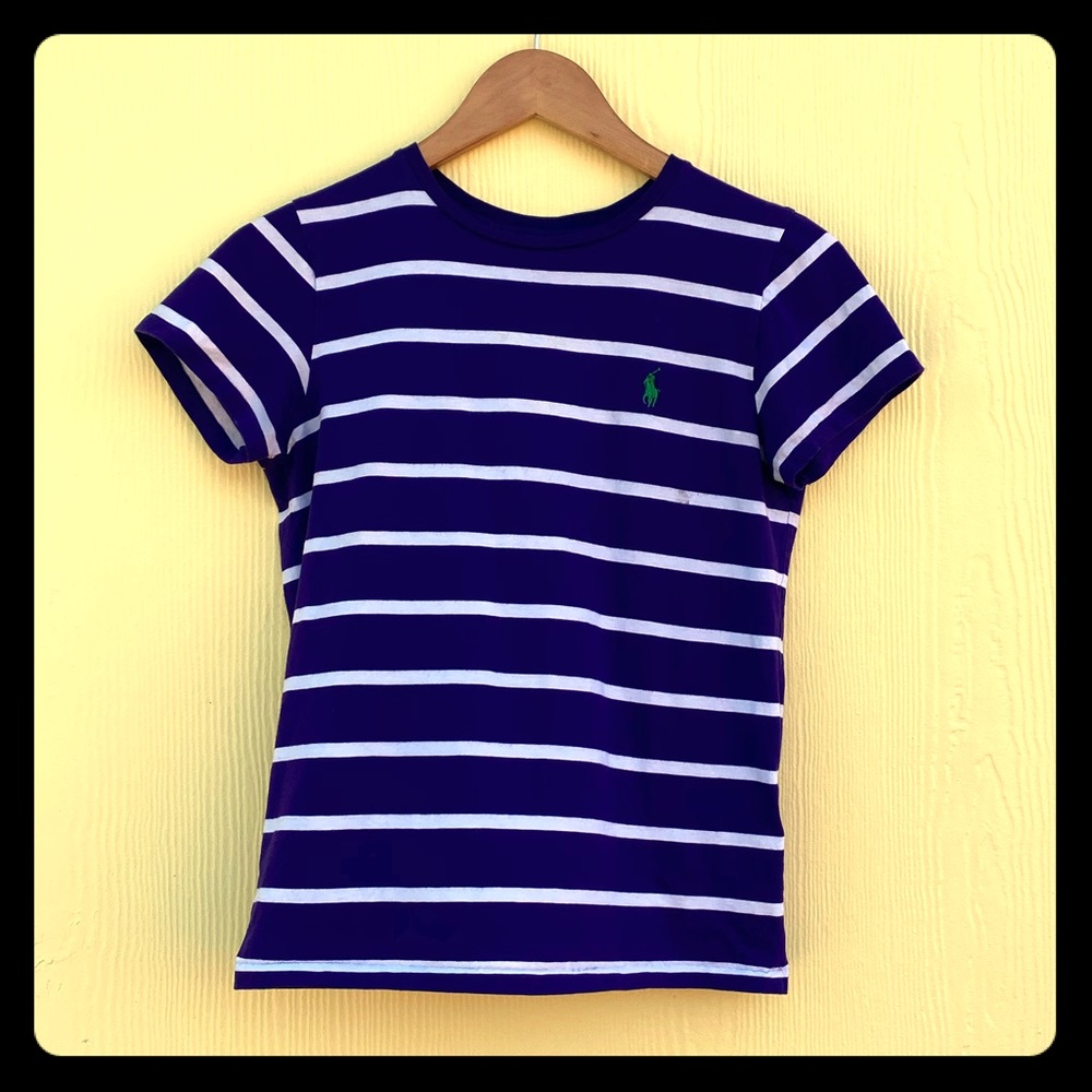 Polo T Shirt in Purple/White Stripe Size XS